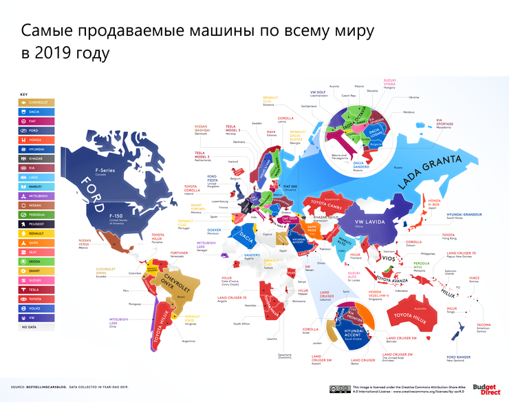 Карта: самые популярные автомобили в каждой стране мира