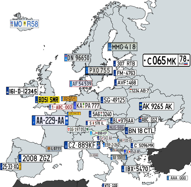 Карта: Как выглядят автомобильные номера в разных странах