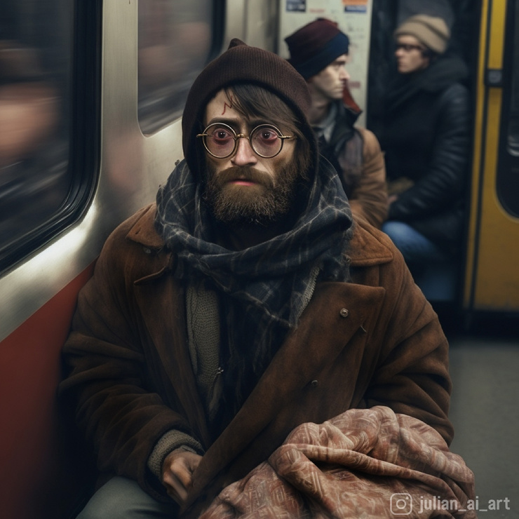 Художественное видение вымышленных персонажей в метро, созданных с помощью ИИ
