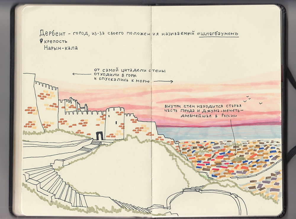 Дербентская крепость рисунок