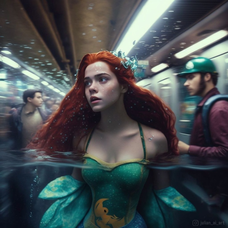 Художественное видение вымышленных персонажей в метро, созданных с помощью ИИ